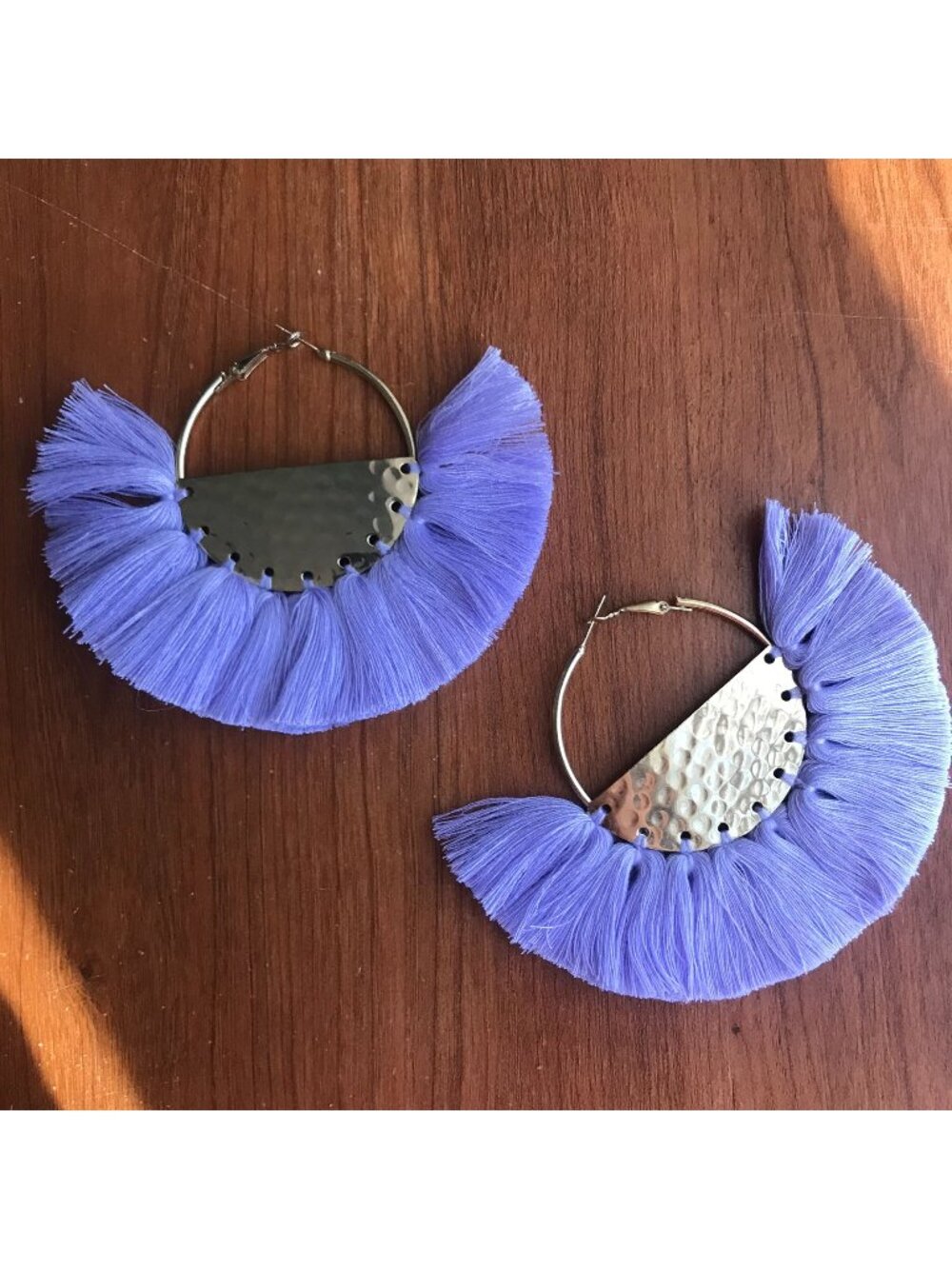 Anthropologie Jewelry Lavender Anya Fringe Hoop Earrings Boho Festival Western
